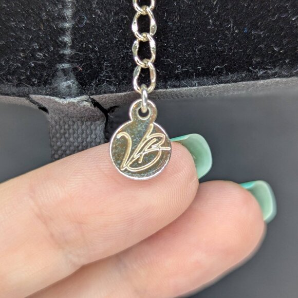 Vera Bradley Signed Mod Floral Blue Pattern Heart Pendant Necklace Silver Tone - Picture 8 of 13